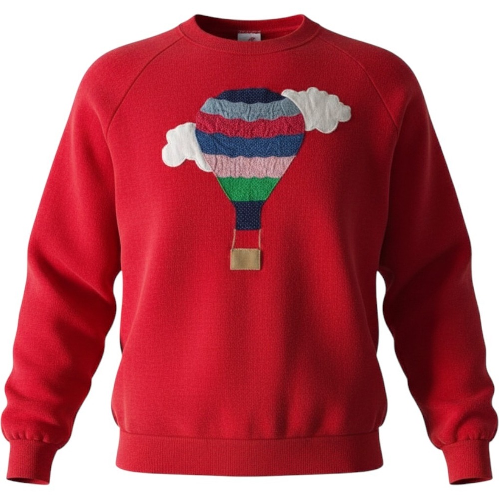Vintage 80s-90s Red Jerzees Fabric Hot Air Balloon Sweatshirt XL Grandmacore